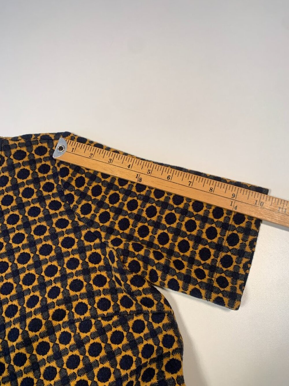 LOFT Geometric Print Shift Dress Mustard Navy Short Sleeve Small Boho Retro - Picture 5 of 10